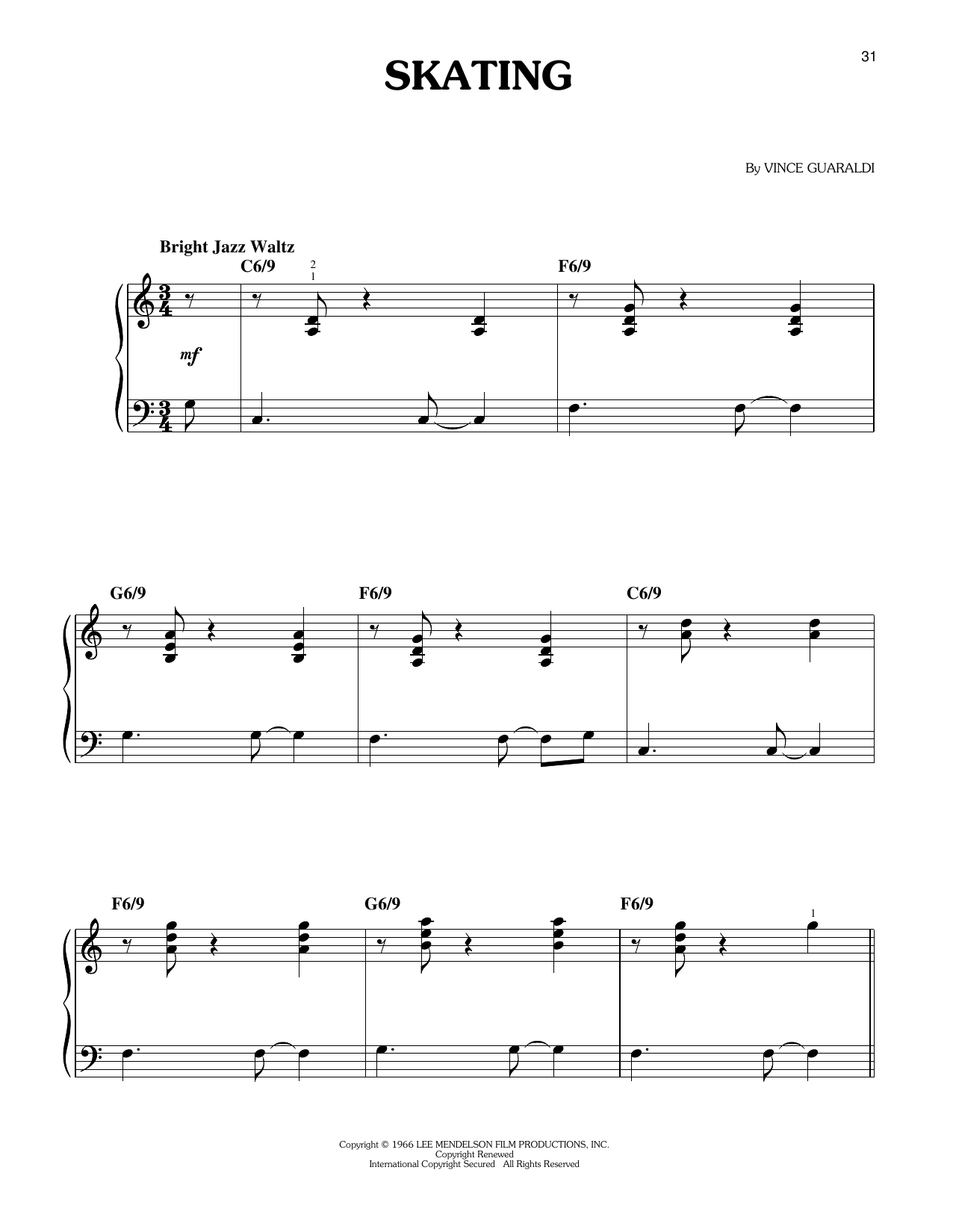 Produktgalerie: Seite 1 von 1 Skating (from A Charlie Brown Christmas), Vince Guaraldi, Klavier