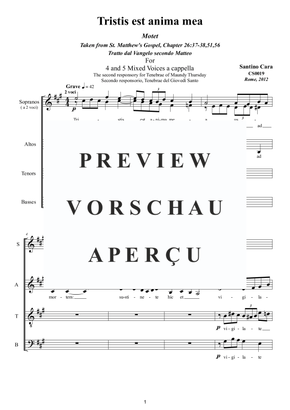 Produktgalerie: Seite 2 von 11 Tristis est anima mea - Geistliche Motette, , Gemischter Chor 5-stimmig SSATB a capella