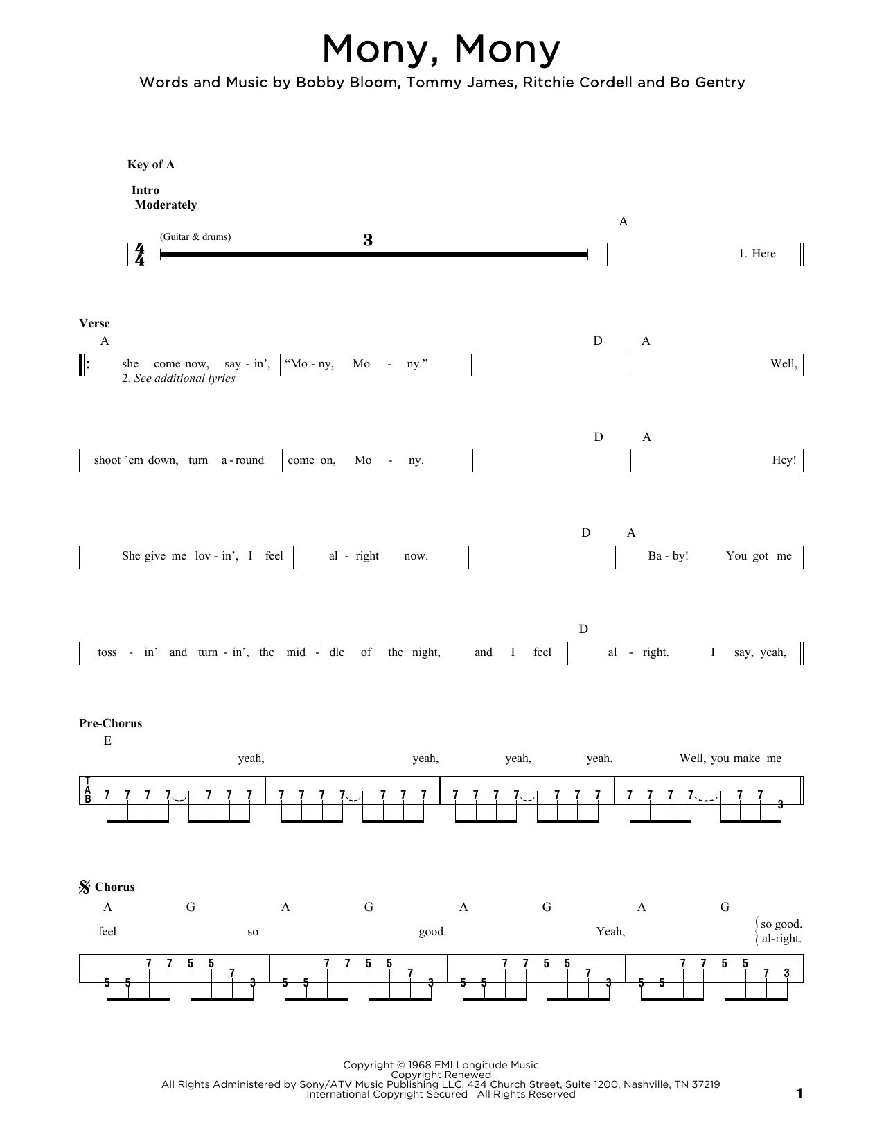 Produktgalerie: Seite 1 von 1 Mony, Mony, Tommy James & The Shondells, E-Bass, Gitarre