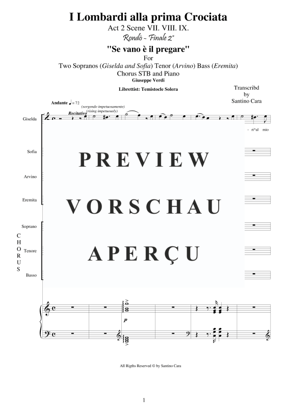 Produktgalerie: Seite 2 von 11 I Lombardi - (Act 2-VII-VIII-IX) Se vano è il pregare, , Gemischter Chor STB Soli und Klavier