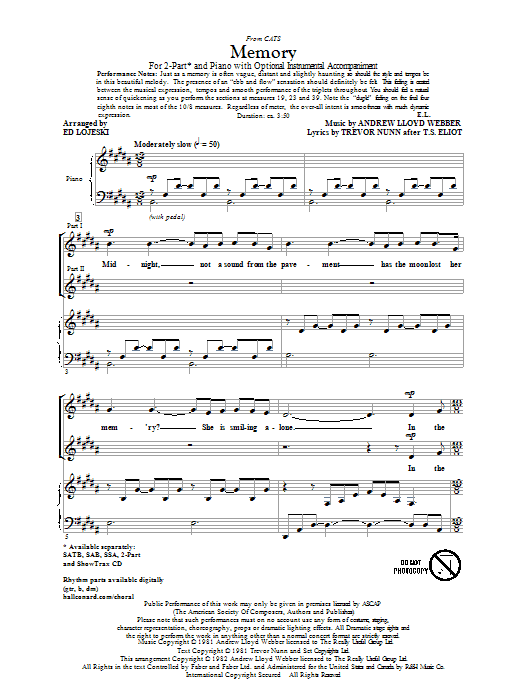 Product picture to: Memory (from Cats) (arr. Ed Lojeski)