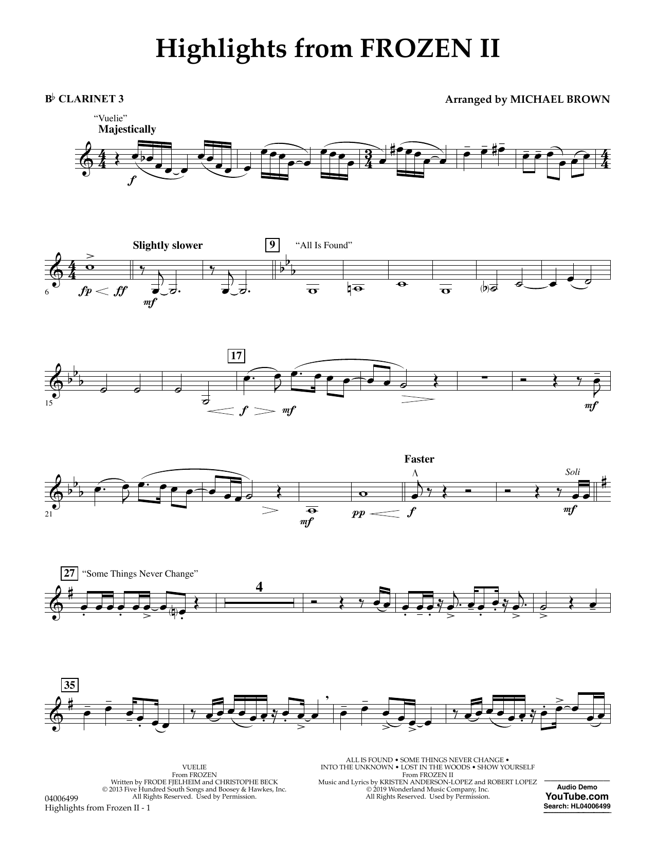 Produktbild zu: Highlights from Disney's Frozen 2 (arr. Michael Brown) - Bb Clarinet 3