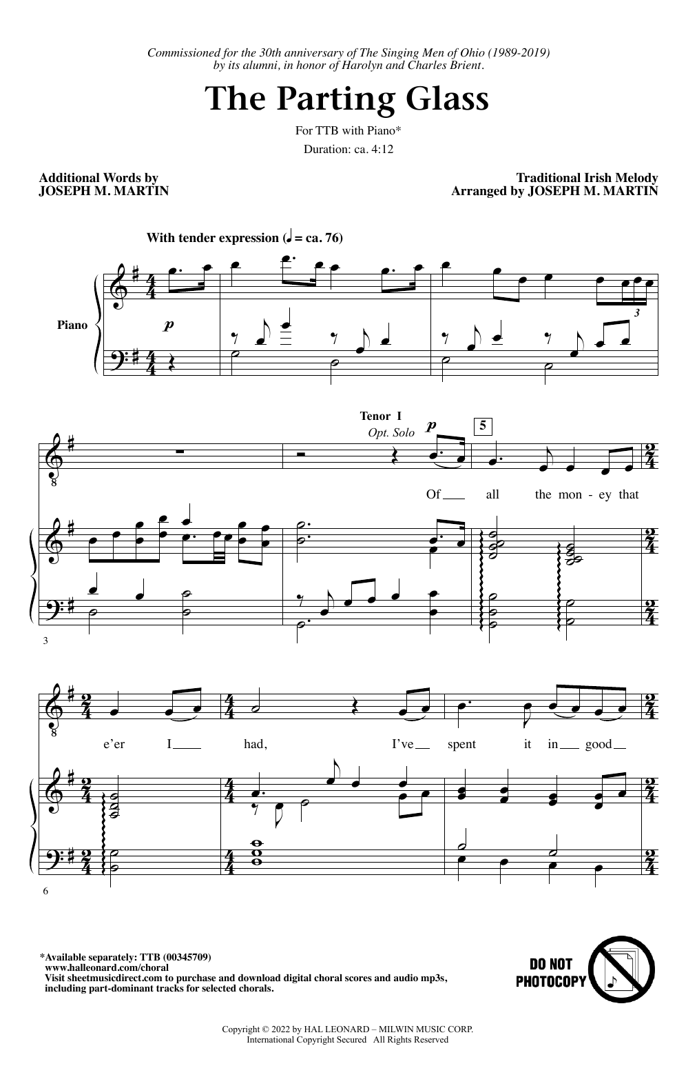 Produktgalerie: Seite 1 von 1 The Parting Glass (arr. Joseph M. Martin), Traditional Irish Melody, Chor