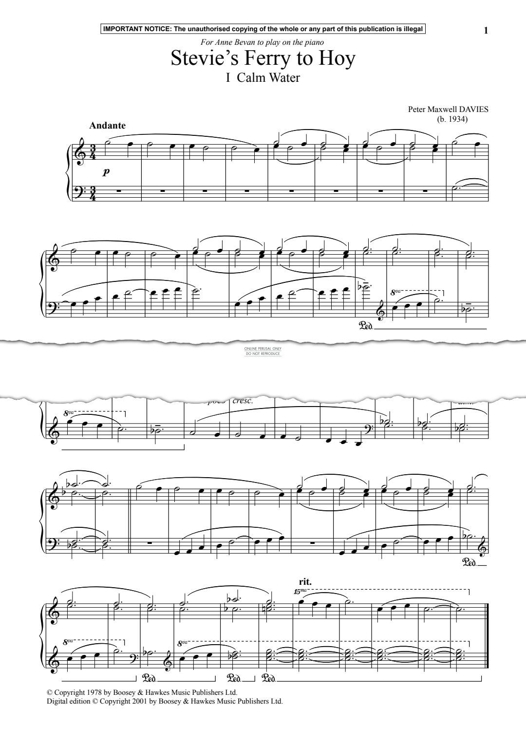 Produktgalerie: Seite 1 von 1 I Calm Water from Stevie’s Ferry to Hoy, Peter Maxwell Davies, Klavier