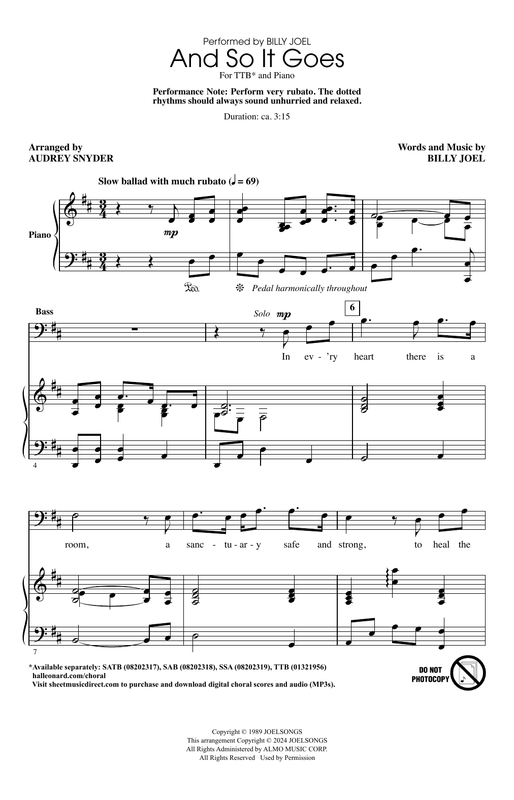 Product picture to: And So It Goes (arr. Audrey Snyder)