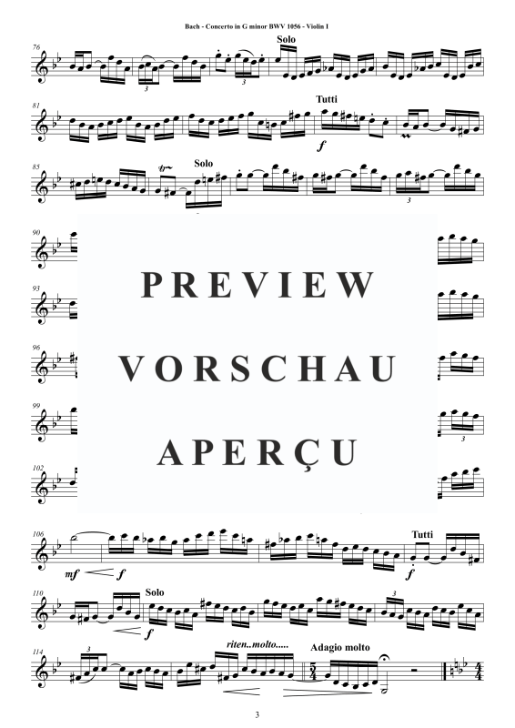 Product gallery: Page 4 of 11 Concerto in G-Moll BWV 1056, , String Quartet - Individual Parts