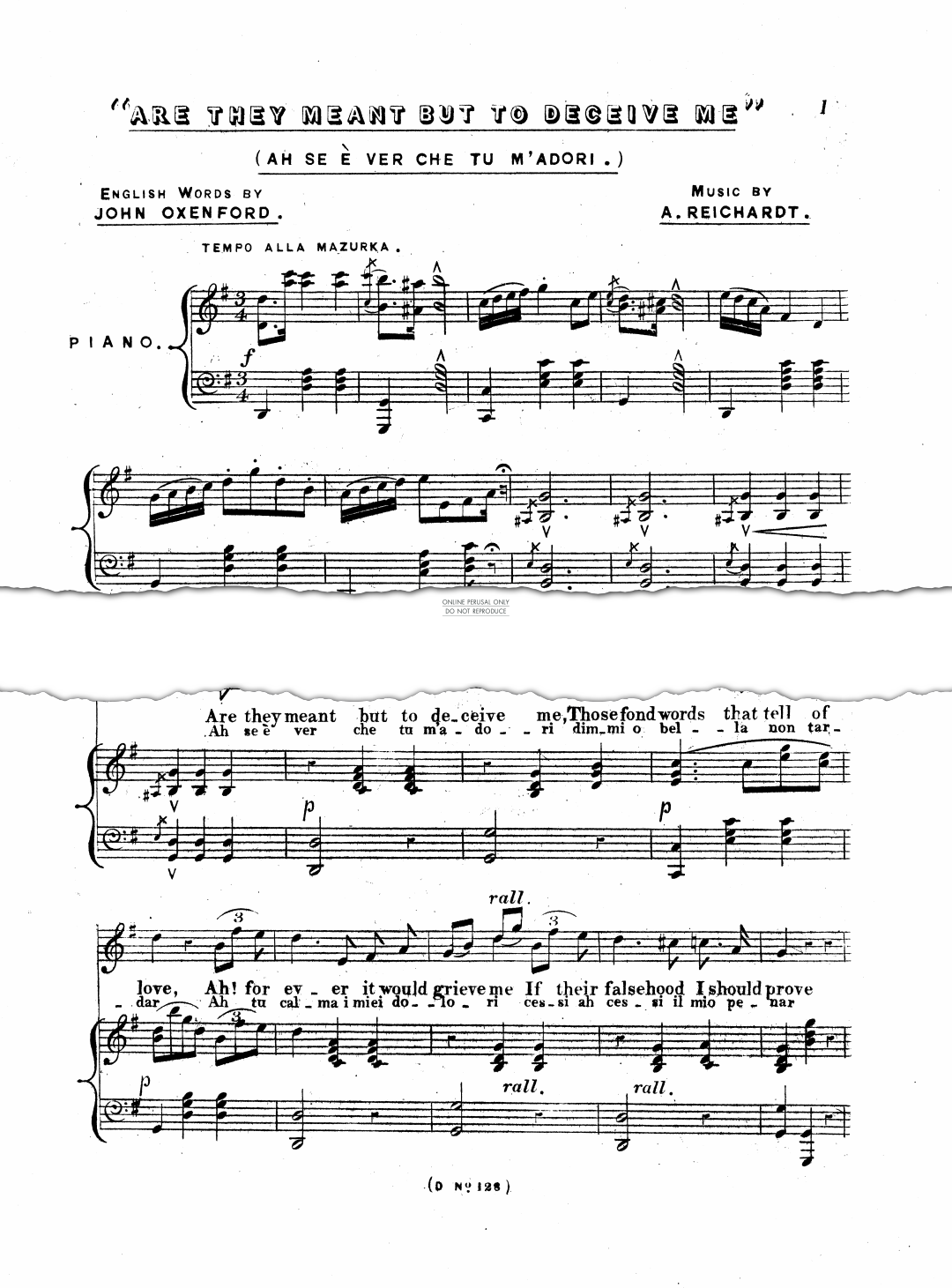 Produktgalerie: Seite 1 von 1 Are They Meant But to Deceive Me? (Ah Se È Ver), A. Reichardt, Gesang, Klavier