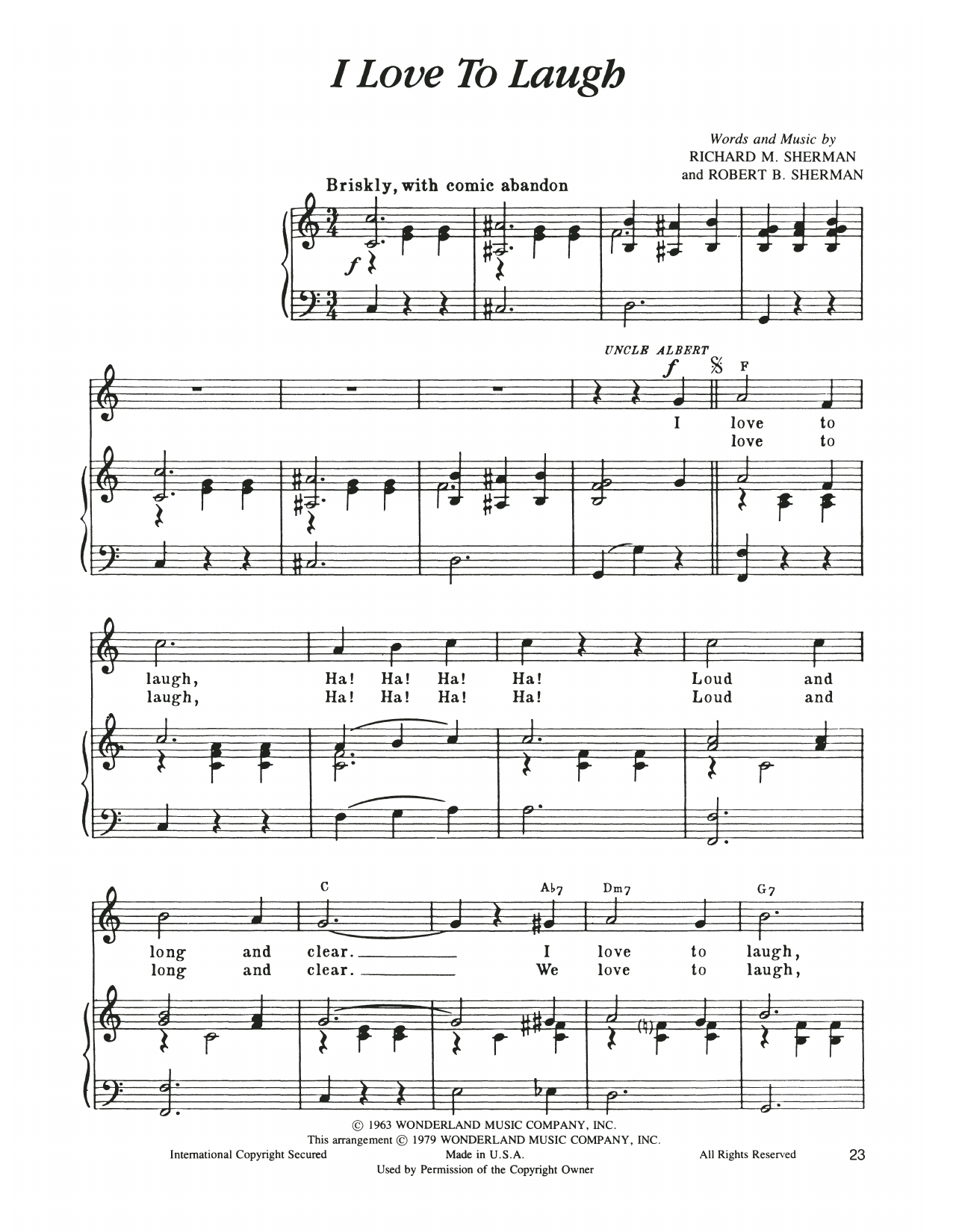 Produktgalerie: Seite 1 von 1 I Love To Laugh (from Mary Poppins), Sherman Brothers, Gesang, Klavier