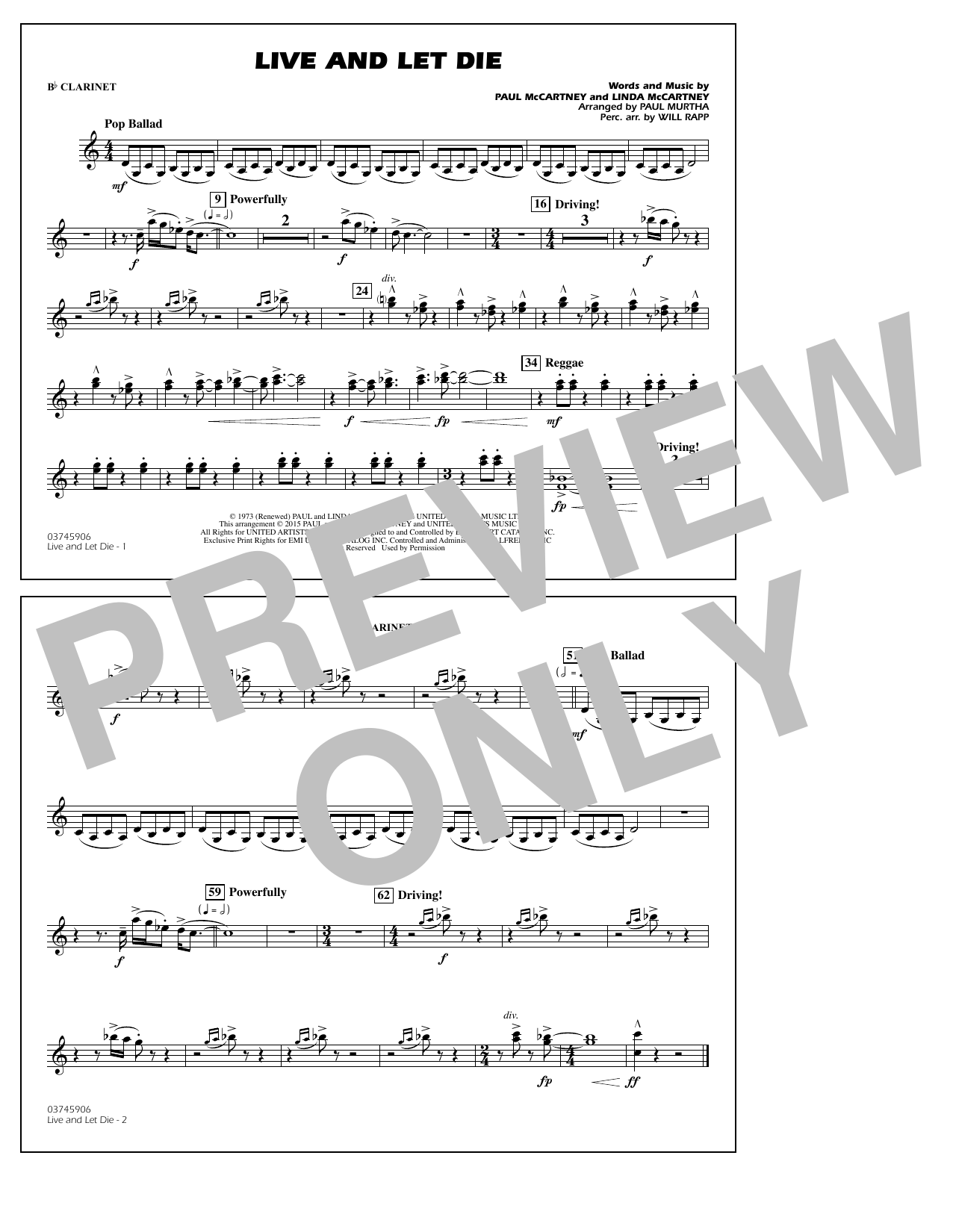 Product picture to: Live and Let Die - Bb Clarinet