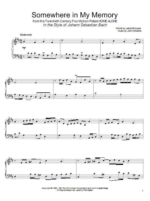 Product gallery: Page 1 of 1 Somewhere In My Memory (from Home Alone) (in the style of J.S. Bach) (arr. David Pearl), John Williams