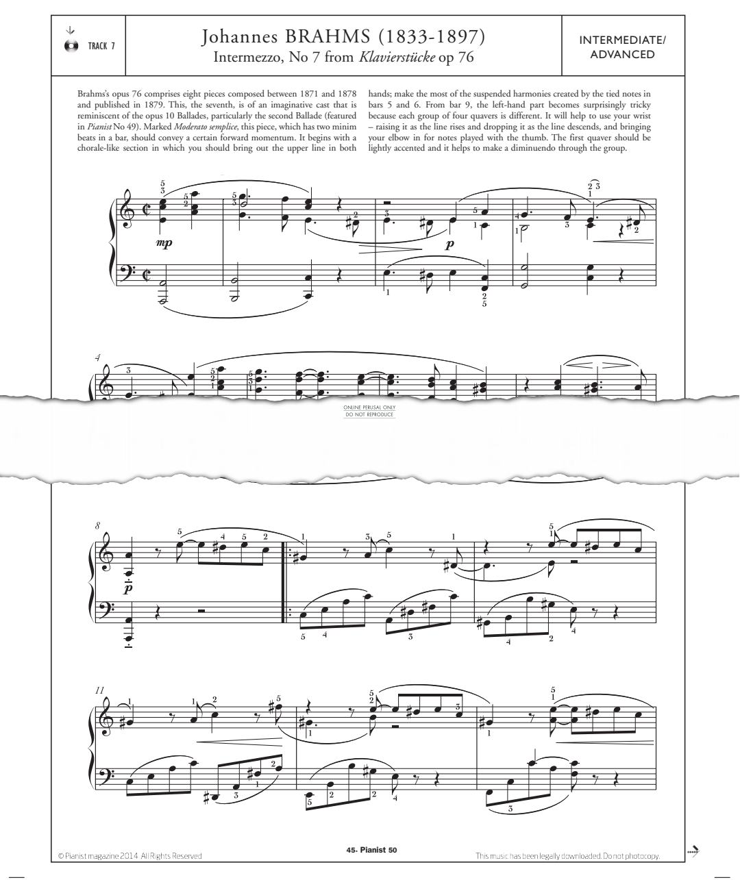 Produktgalerie: Seite 1 von 1 Intermezzo No.7 from 'Klavierstücke Op.76', Johannes Brahms, Klavier
