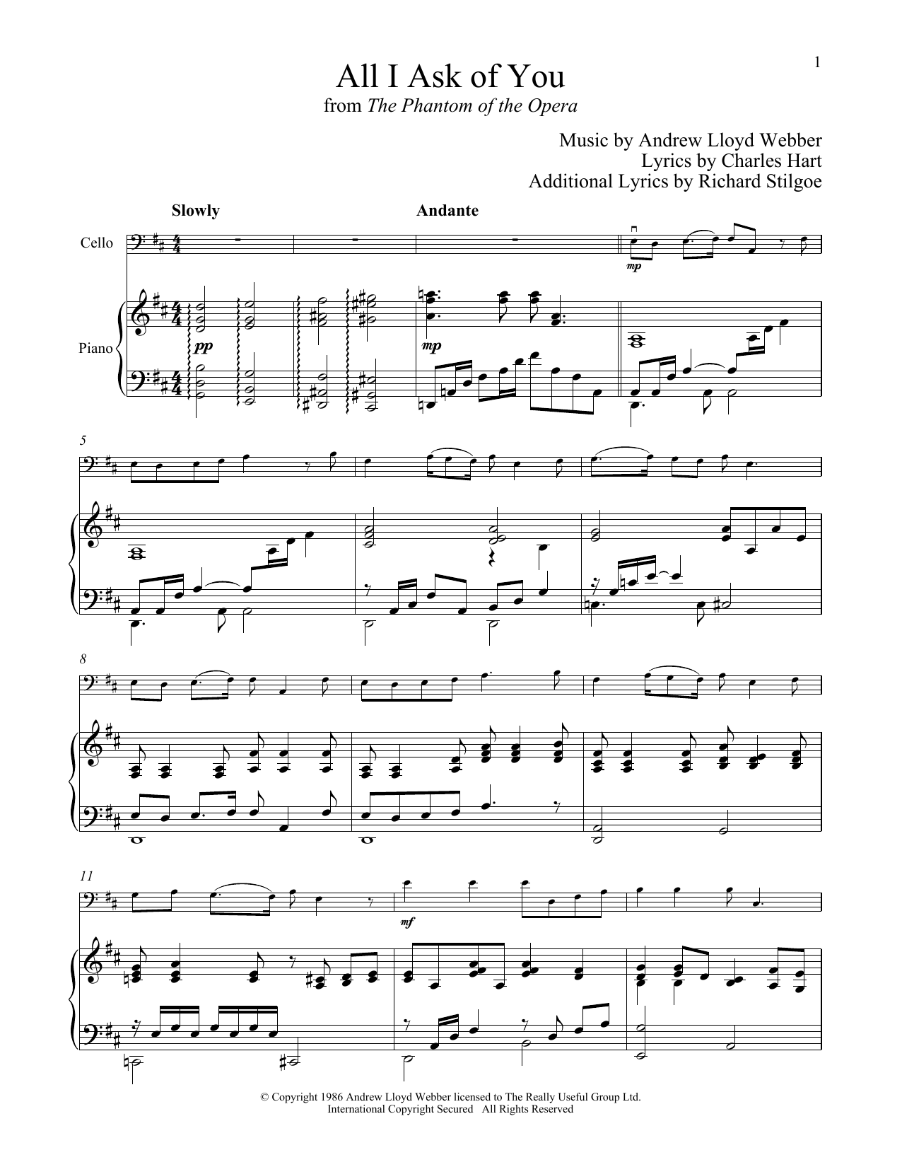 Produktgalerie: Seite 1 von 1 All I Ask Of You (from The Phantom Of The Opera), Andrew Lloyd Webber, Klavier, Violoncello