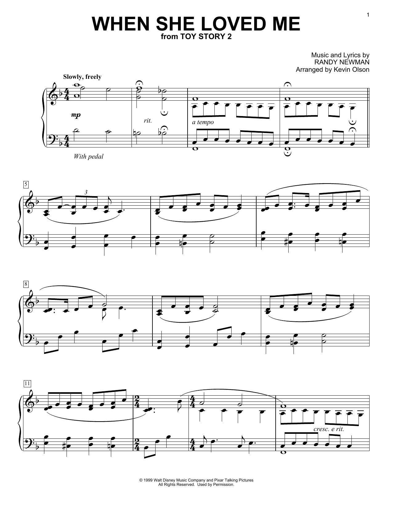 Product picture to: When She Loved Me (from Toy Story 2) (arr. Kevin Olson)