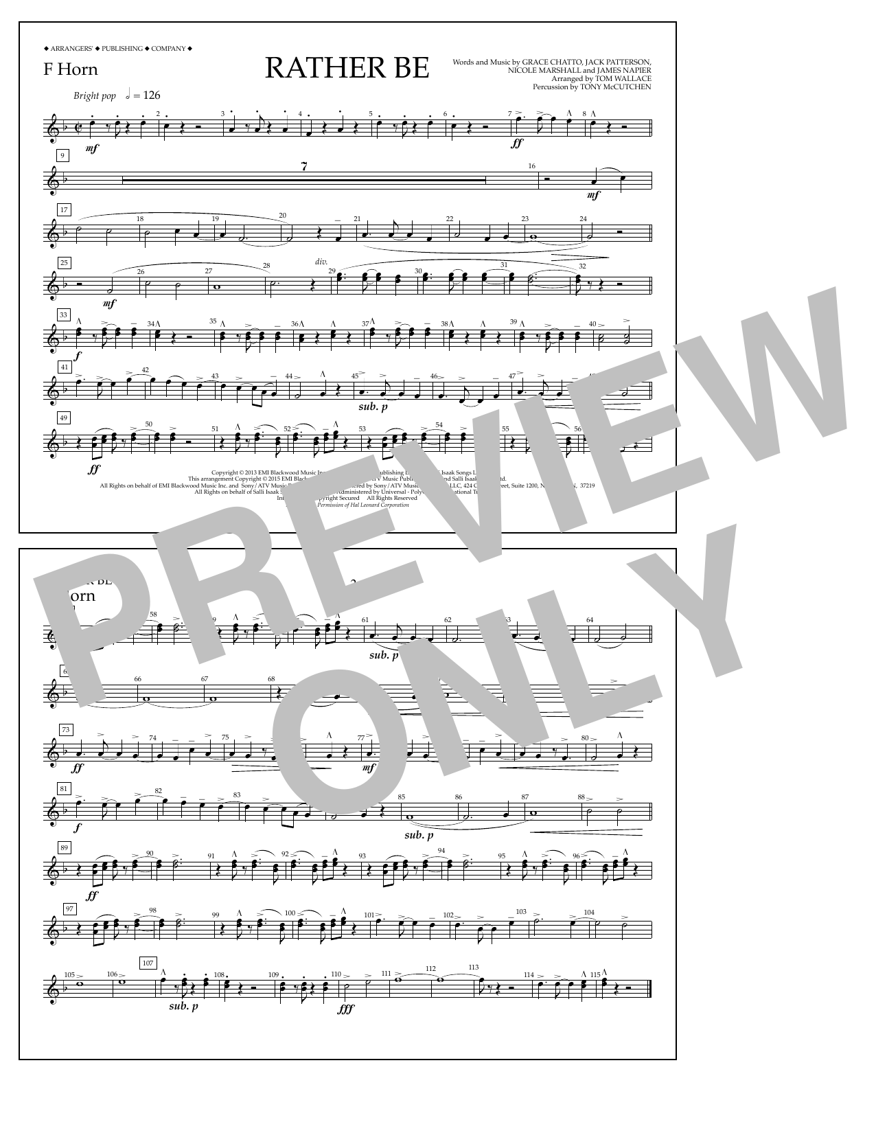Product picture to: Rather Be - F Horn