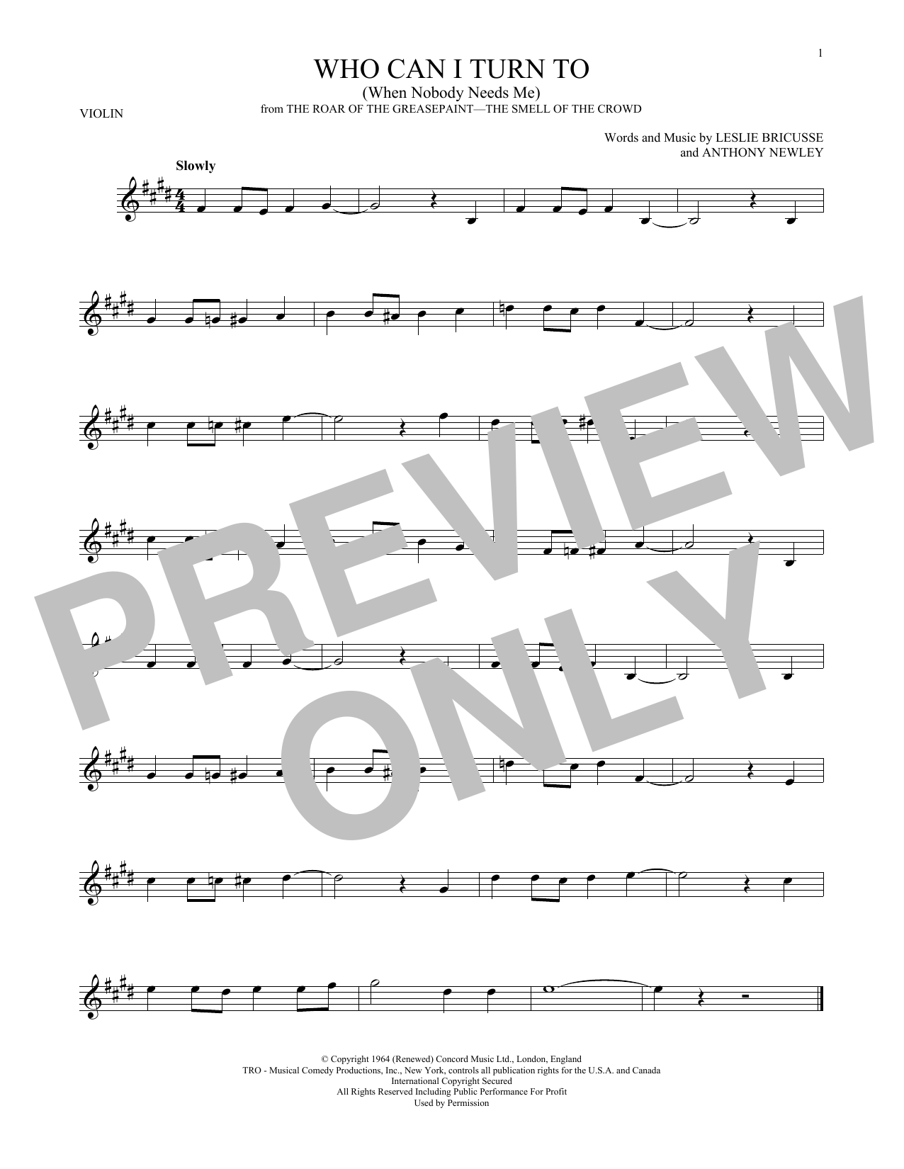 Product gallery: Page 1 of 1 Who Can I Turn To (When Nobody Needs Me), Leslie Bricusse