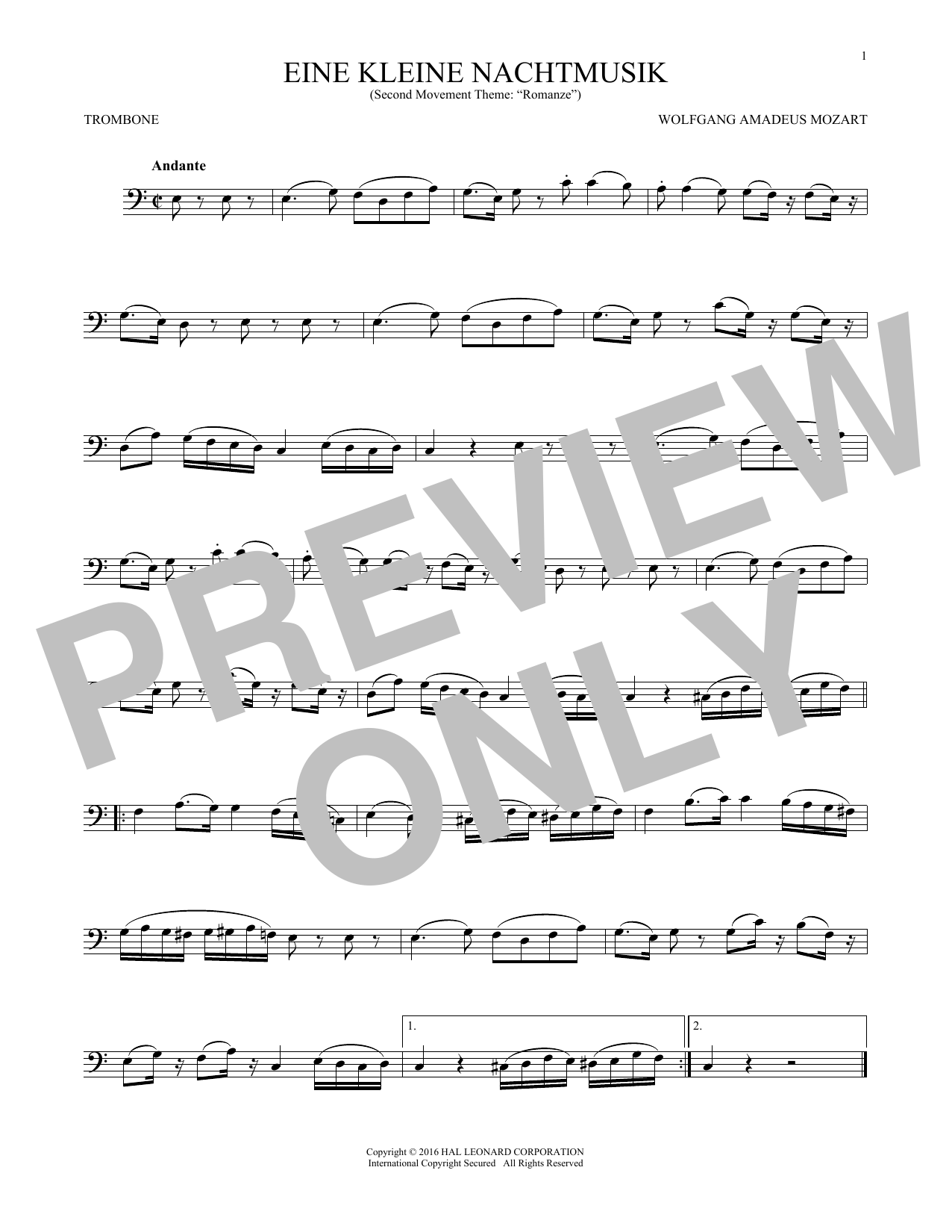 Product gallery: Page 1 of 1 Eine Kleine Nachtmusik ("Romance"), Second Movement, Wolfgang Amadeus Mozart