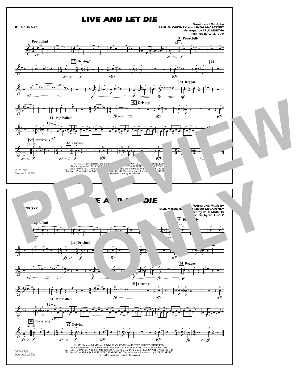 Product picture to: Live and Let Die - Bb Tenor Sax
