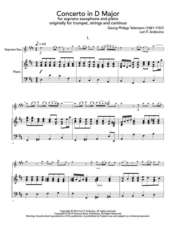 Product gallery: Page 1 of 11 Concerto in D Major, , (soprano saxophone and piano)