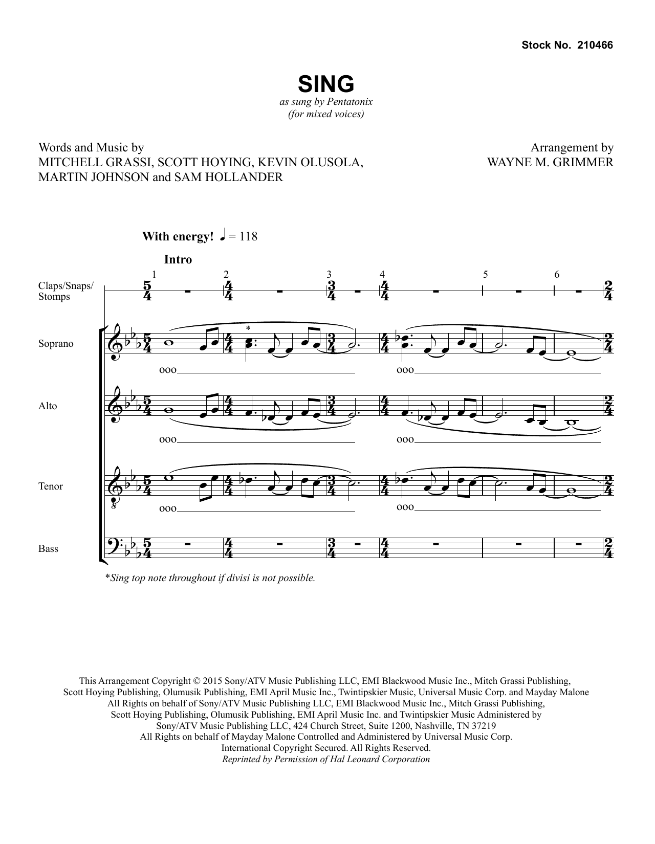 Product picture to: Sing (arr. Wayne Grimmer)