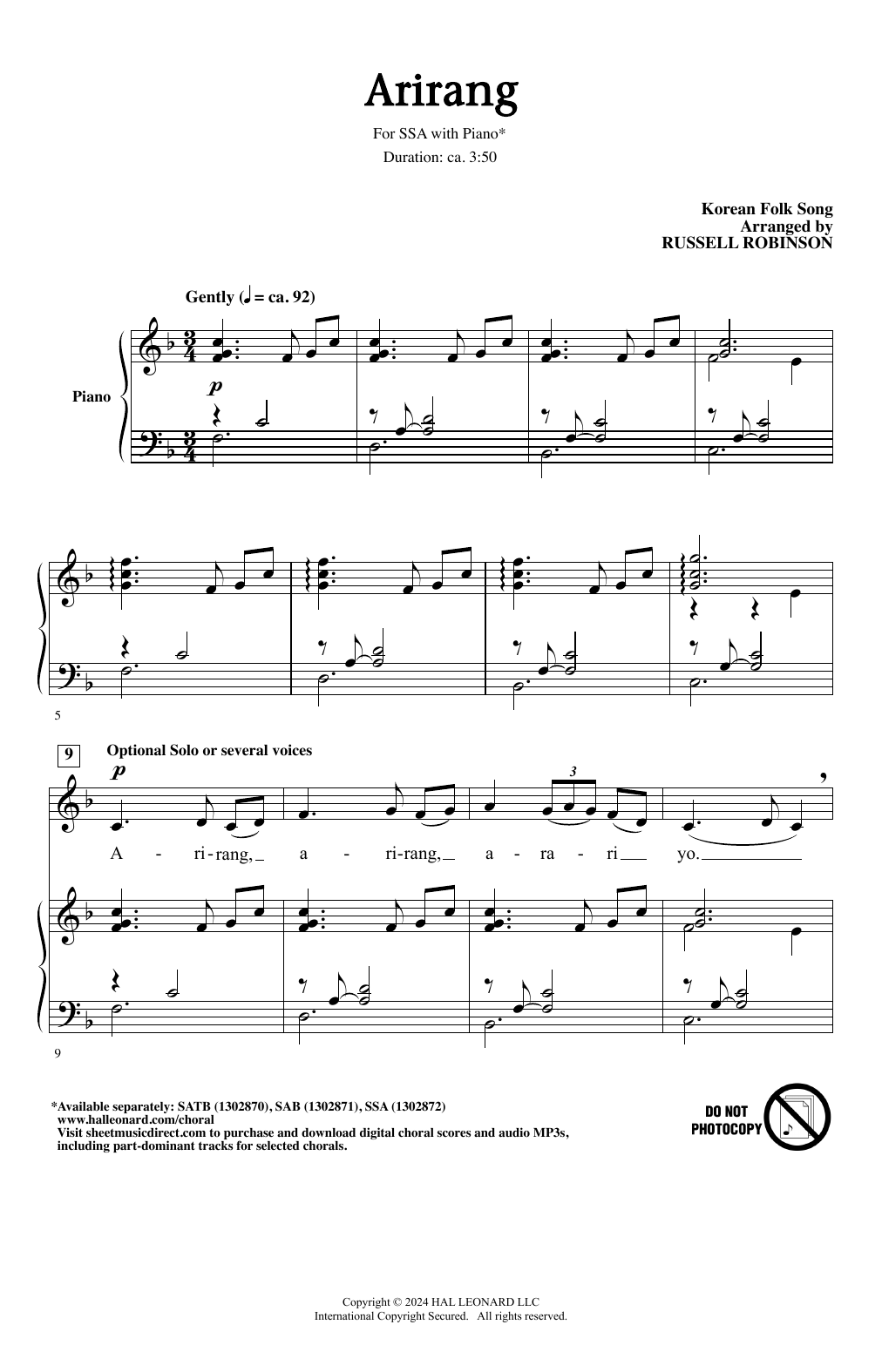 Produktgalerie: Seite 1 von 1 Arirang (arr. Russell Robinson), Korean folk song, Chor