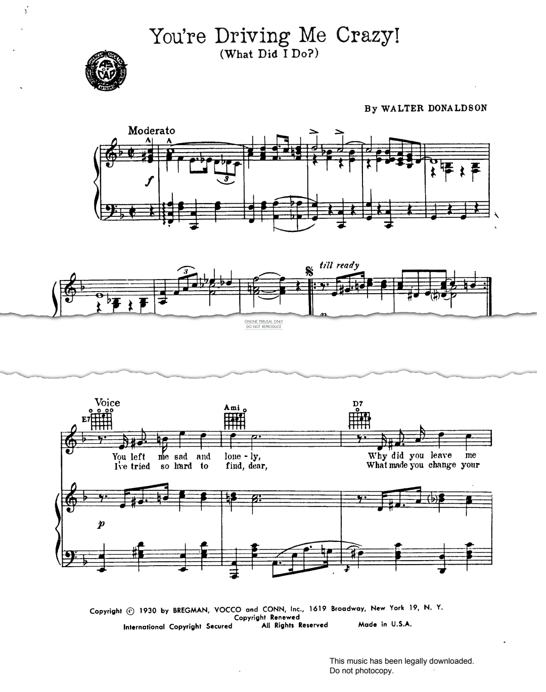 Produktgalerie: Seite 1 von 1 You're Driving Me Crazy (What Did I Do?), Walter Donaldson, Gesang, Gitarre, Klavier