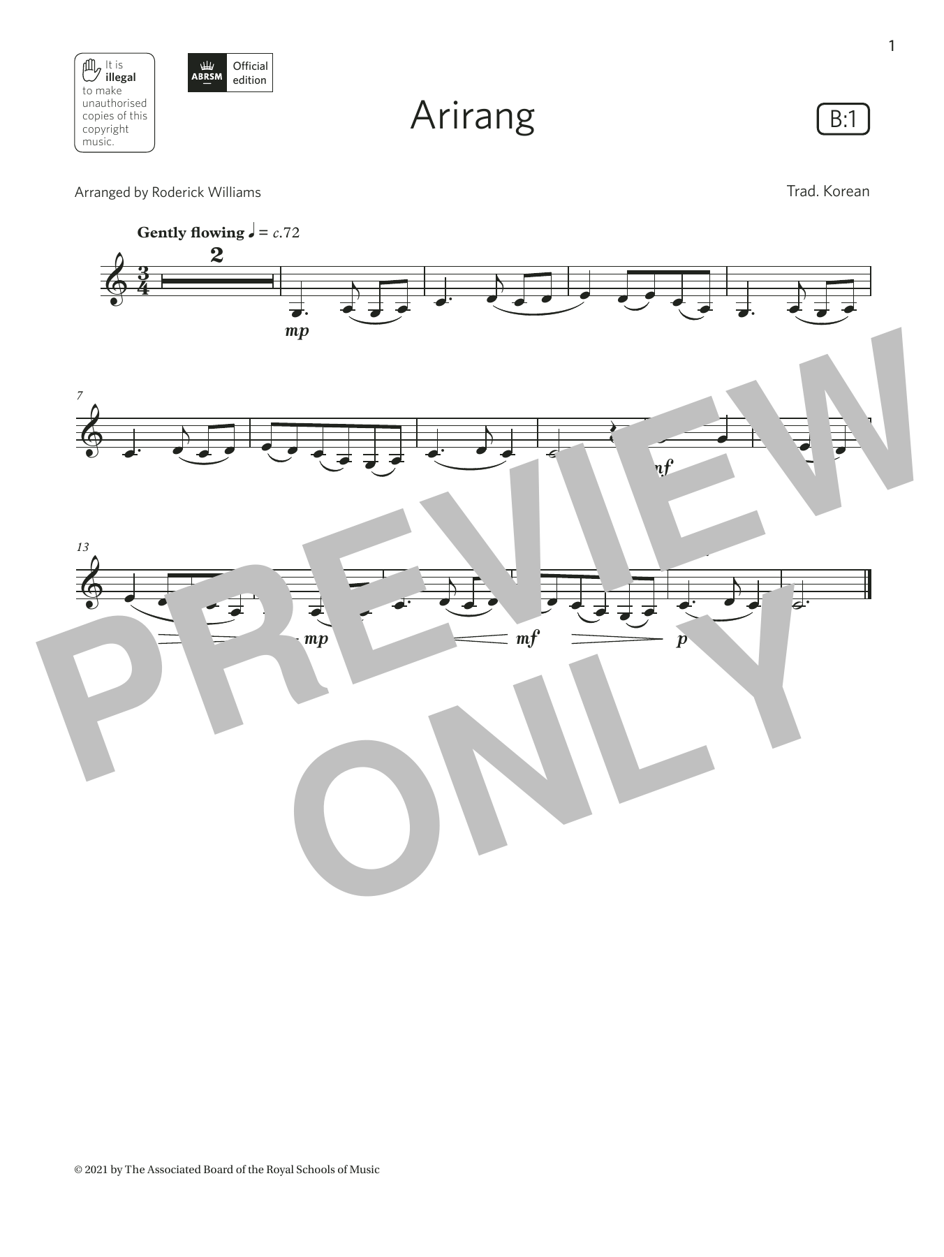 Product gallery: Page 1 of 1 Arirang  (Grade 1 List B1 from the ABRSM Clarinet syllabus from 2022), Trad. Korean