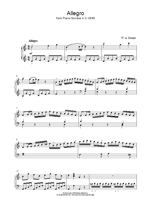 Product gallery: Page 1 of 1 Allegro From Piano Sonata in C K545, Wolfgang Amadeus Mozart