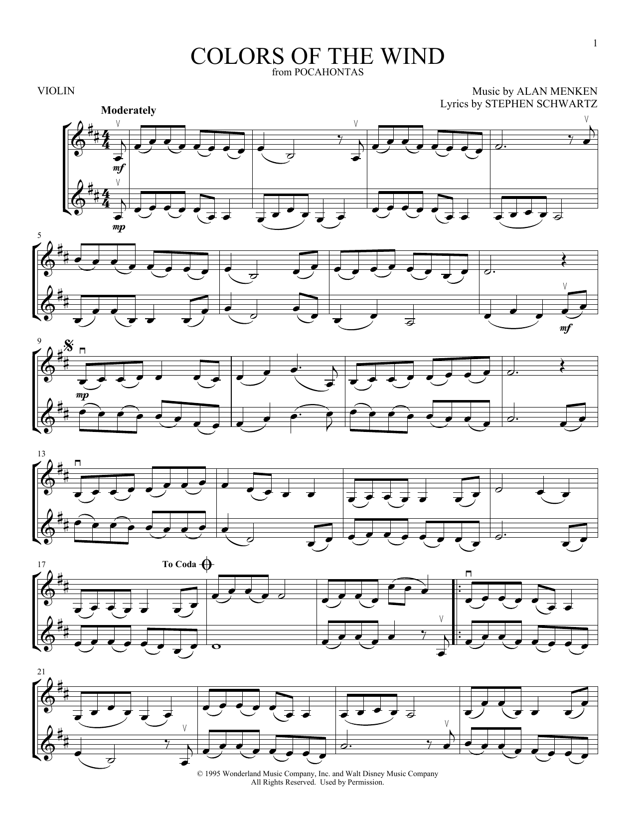 Product gallery: Page 1 of 1 Colors Of The Wind (from Pocahontas), Vanessa Williams