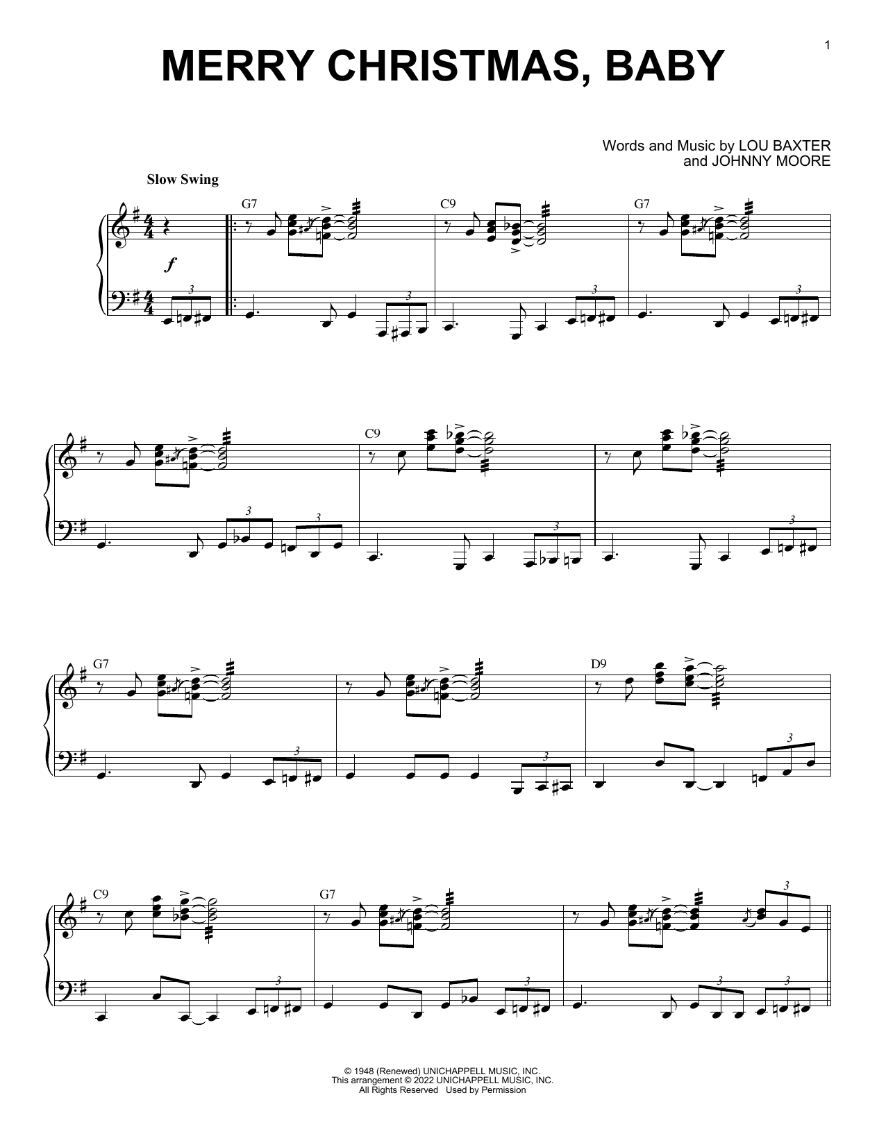 Product gallery: Page 1 of 1 Merry Christmas, Baby [Jazz version] (arr. Brent Edstrom), Johnny Moore
