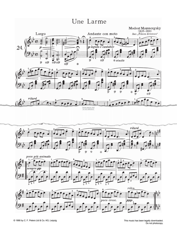 Produktgalerie: Seite 1 von 1 Une Larme, Pieces diverses, Modest Mussorgsky, Klavier