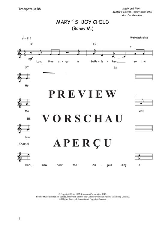 Produktgalerie: Seite 2 von 3 Mary´s Boy Child (C - Dur) , ,  (Trompete in B Solo + Akkorde)