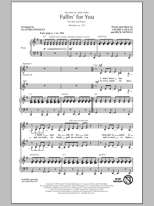Product gallery: Page 1 of 1 Fallin' For You (arr. Alan Billingsley), Colbie Caillat