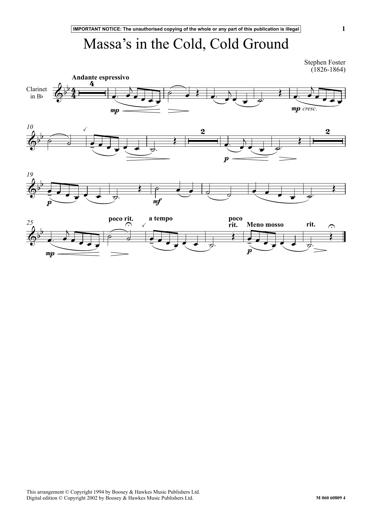 Product gallery: Page 1 of 1 Massa's In The Cold, Cold Ground, Stephen Foster