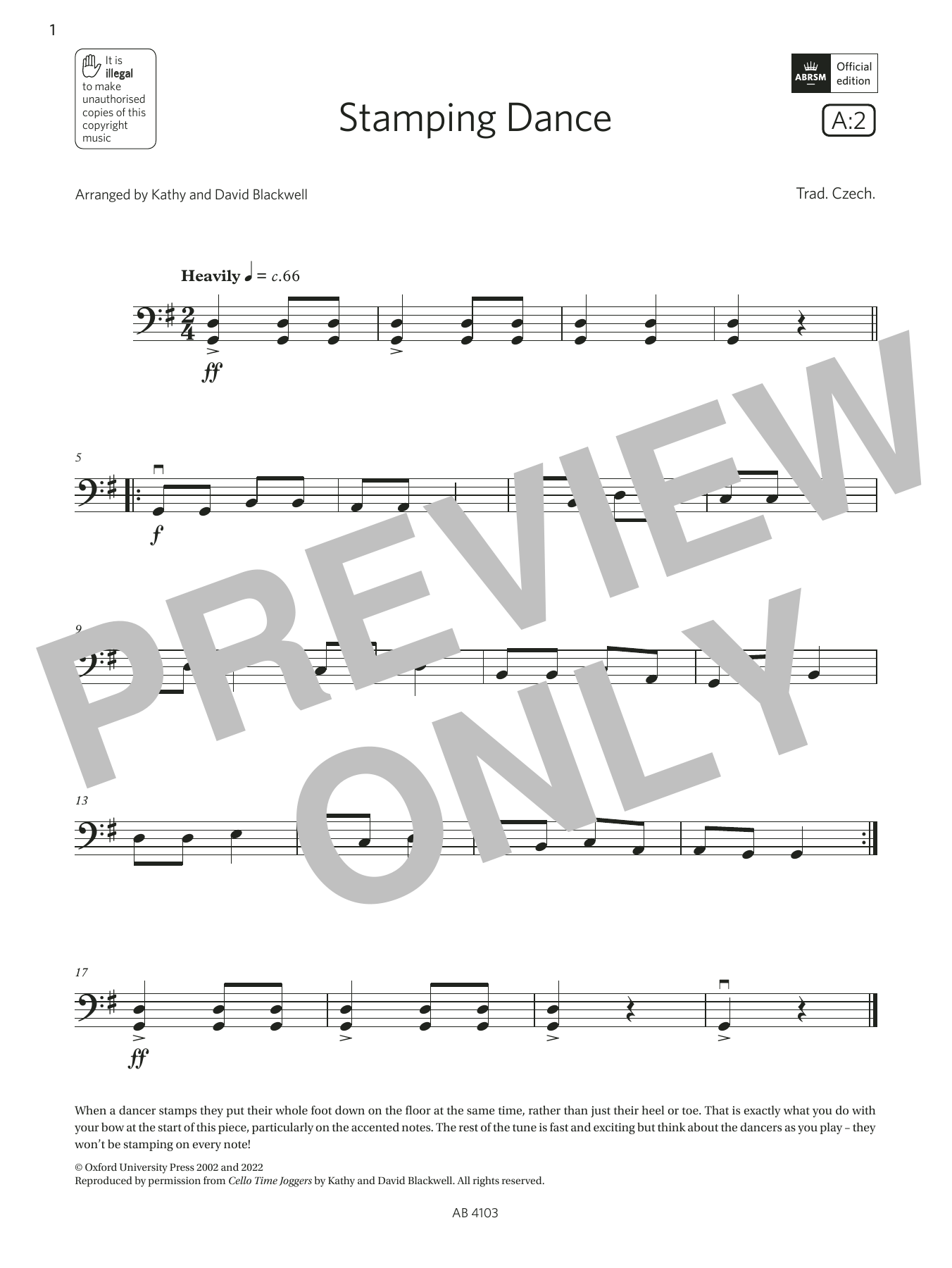 Produktbild zu:  Stamping Dance (Grade Initial, A2, from the ABRSM Cello Syllabus from 2024) - Trad. Czech