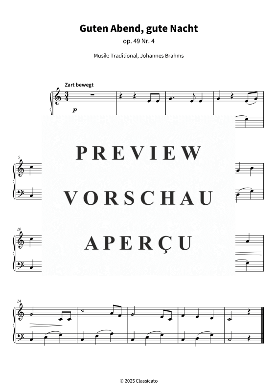 gallery: Guten Abend, gute Nacht (Wiegenlied) - op. 49 Nr. 4, , Klavier Solo