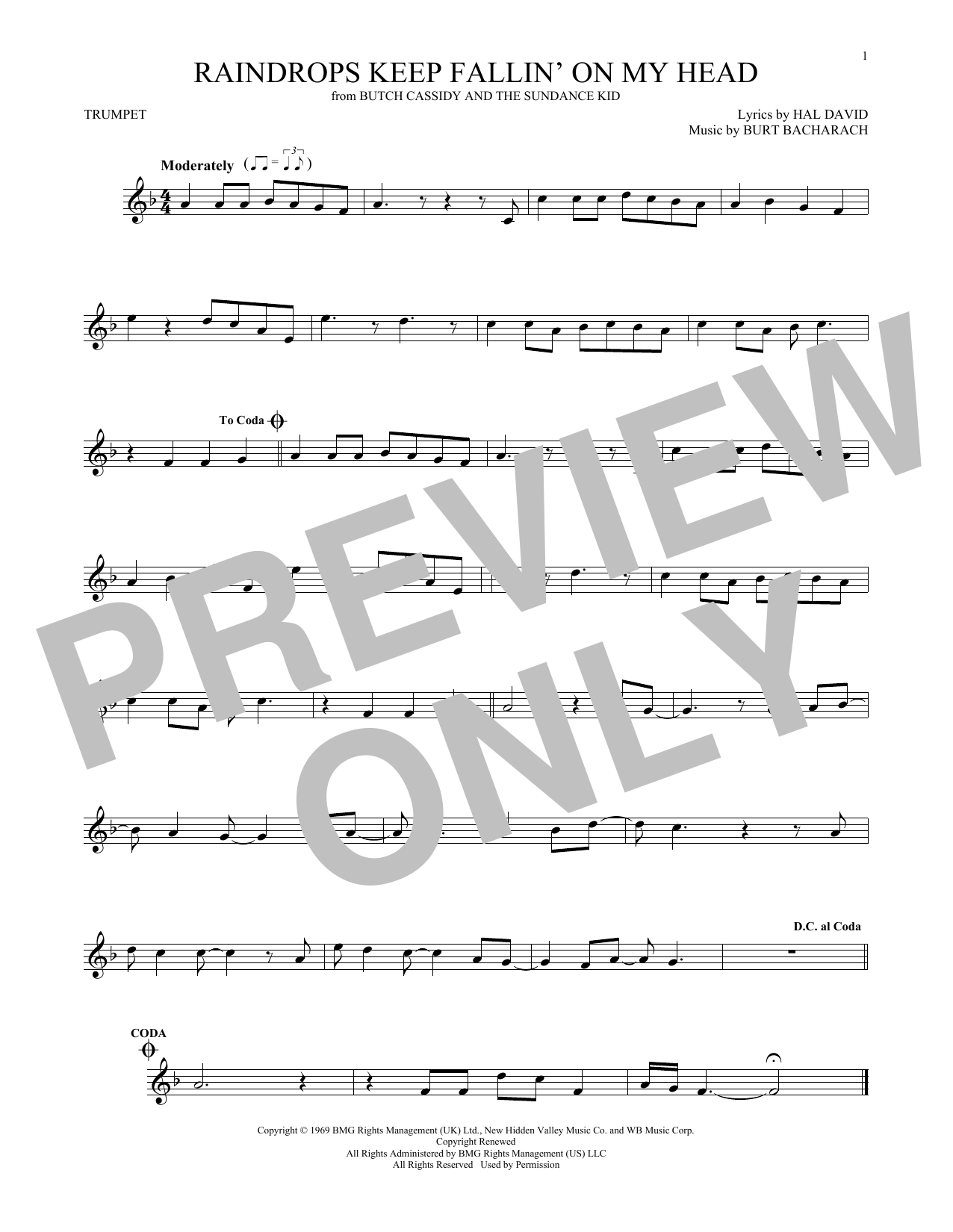 Produktgalerie: Seite 1 von 1 Raindrops Keep Fallin' On My Head, Burt Bacharach, Trompete