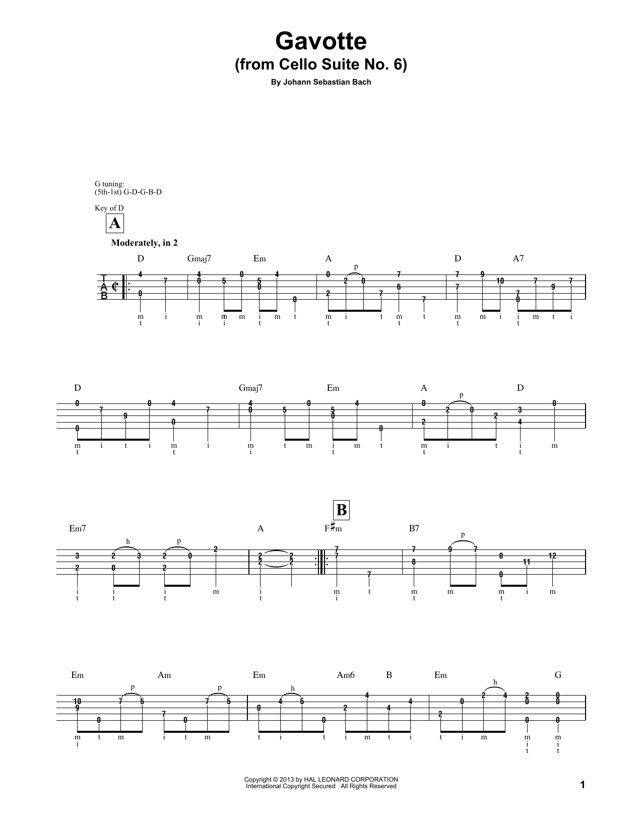 Produktgalerie: Seite 1 von 1 Cello Suite No. 6, BWV 1012 "Gavotte I" (arr. Mark Phillips), Johann Sebastian Bach, Banjo