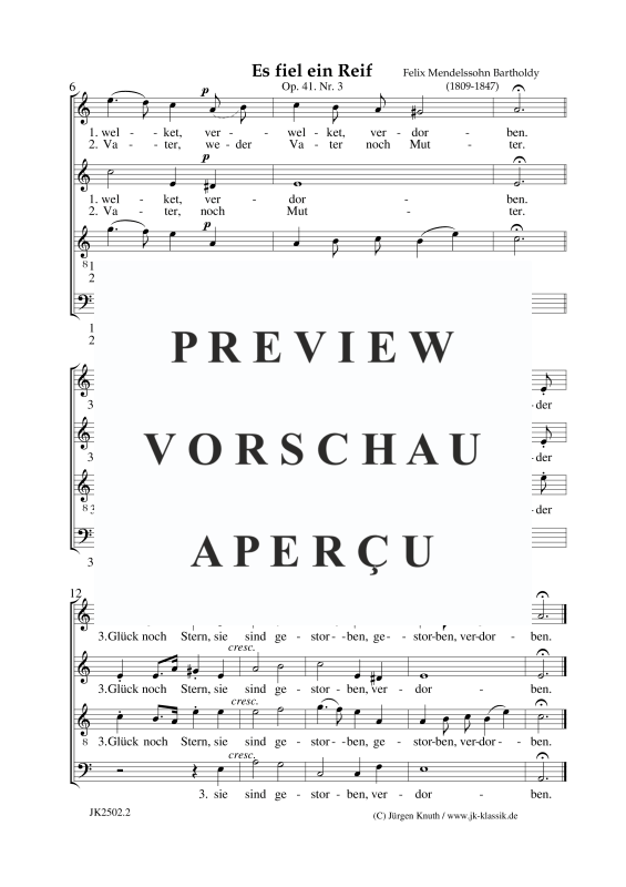Product gallery: Page 5 of 5 Es fiel ein Reif op. 41, Nr. 3 , , (mixed choir)