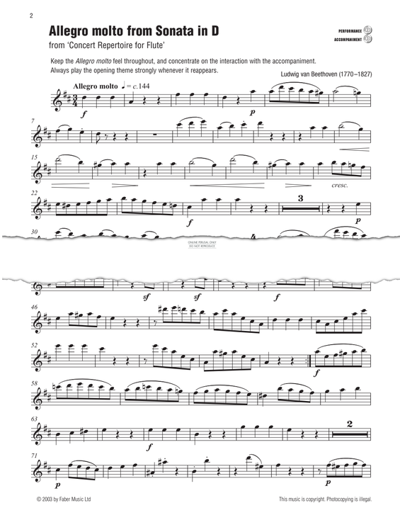 Product gallery: Page 1 of 1 Allegro molto from 'Sonata in D' (from 'Concert Repertoire for Flute'), Ludwig van Beethoven