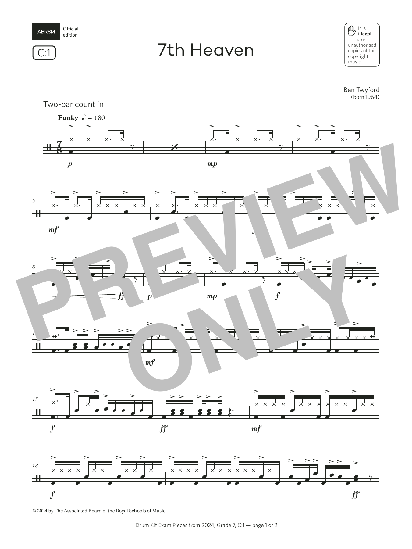 Product gallery: Page 1 of 1 7th Heaven (Grade 7, list C1, from the ABRSM Drum Kit Syllabus 2024), Ben Twyford