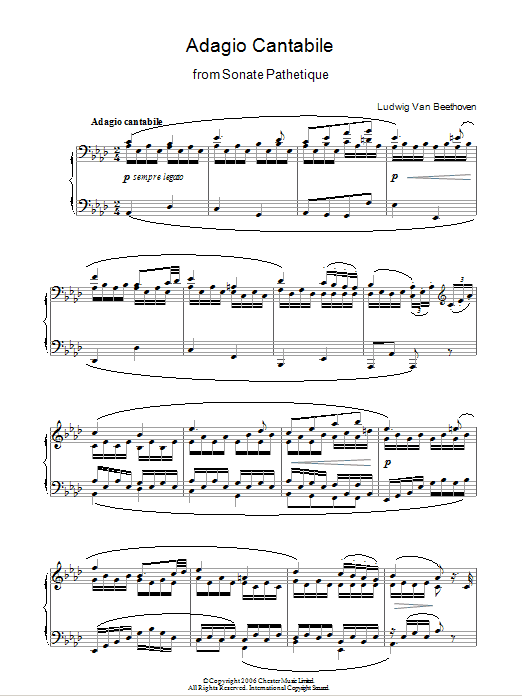 Product gallery: Page 1 of 1 Adagio Cantabile From Sonate Pathetique Op. 13, Theme From The Second Movement, Ludwig Van Beethoven