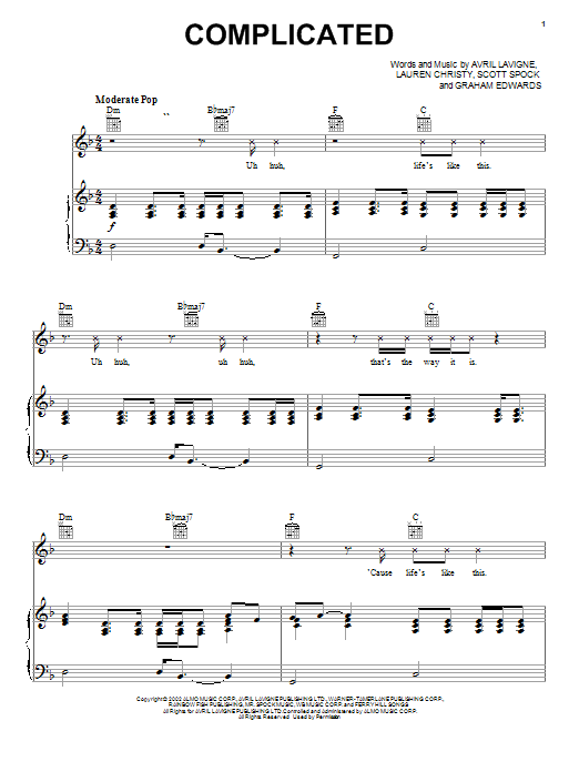 Produktgalerie: Seite 1 von 1 Complicated, Avril Lavigne, Gesang, Gitarre, Klavier