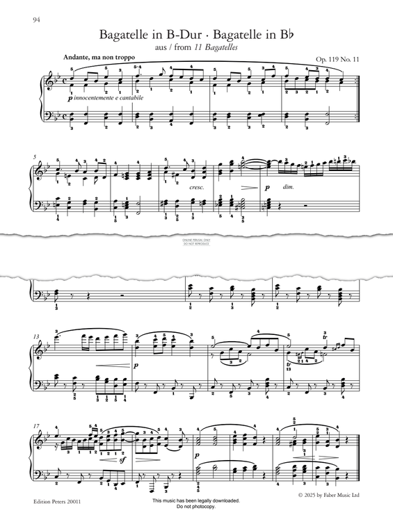 Produktgalerie: Seite 1 von 1 Bagatelle in Bb, Op. 119 No. 11 (from Bagatelles), Ludwig van Beethoven, Klavier