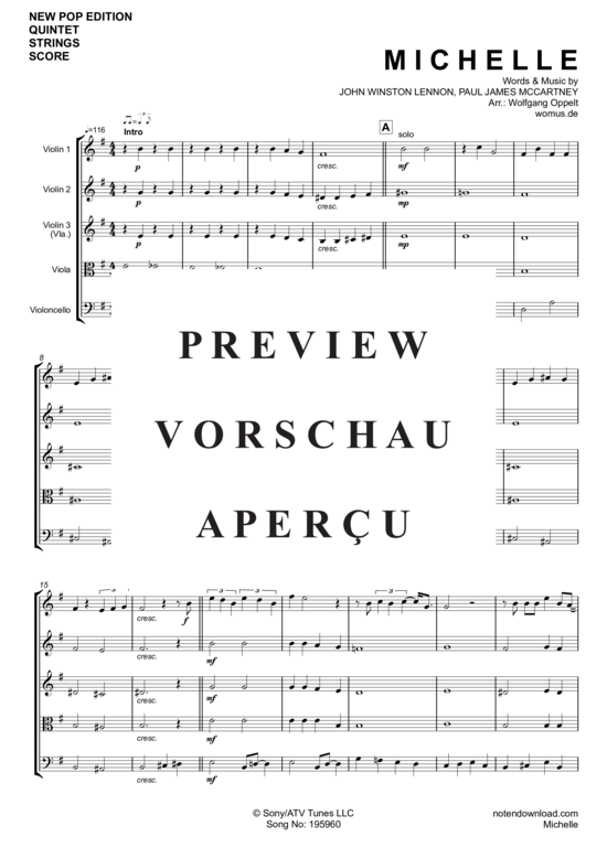 Produktgalerie: Seite 2 von 17 Michelle , Beatles, The, (Streicher Quintett)