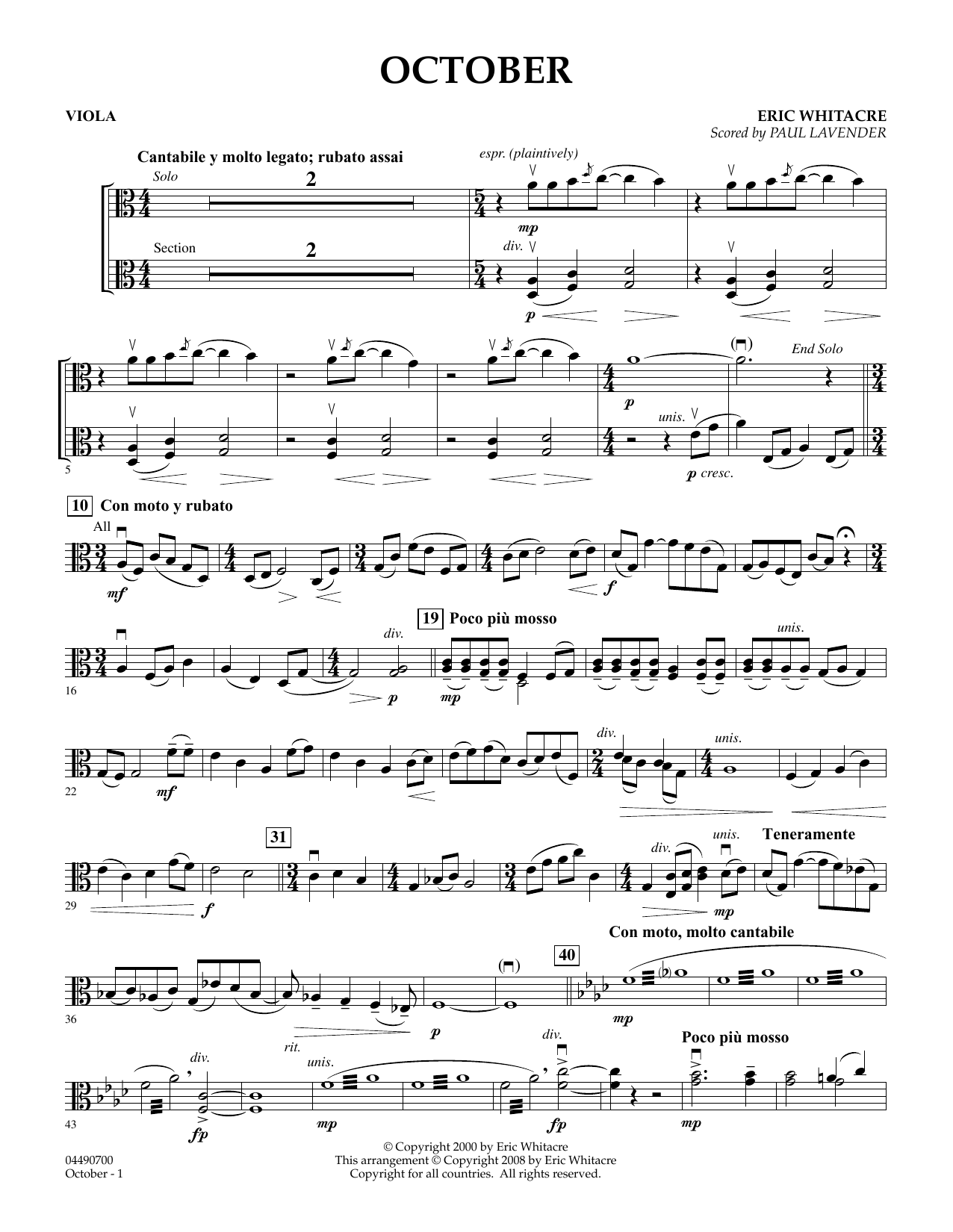 Produktbild zu: October - Viola (arr. Paul Lavender)