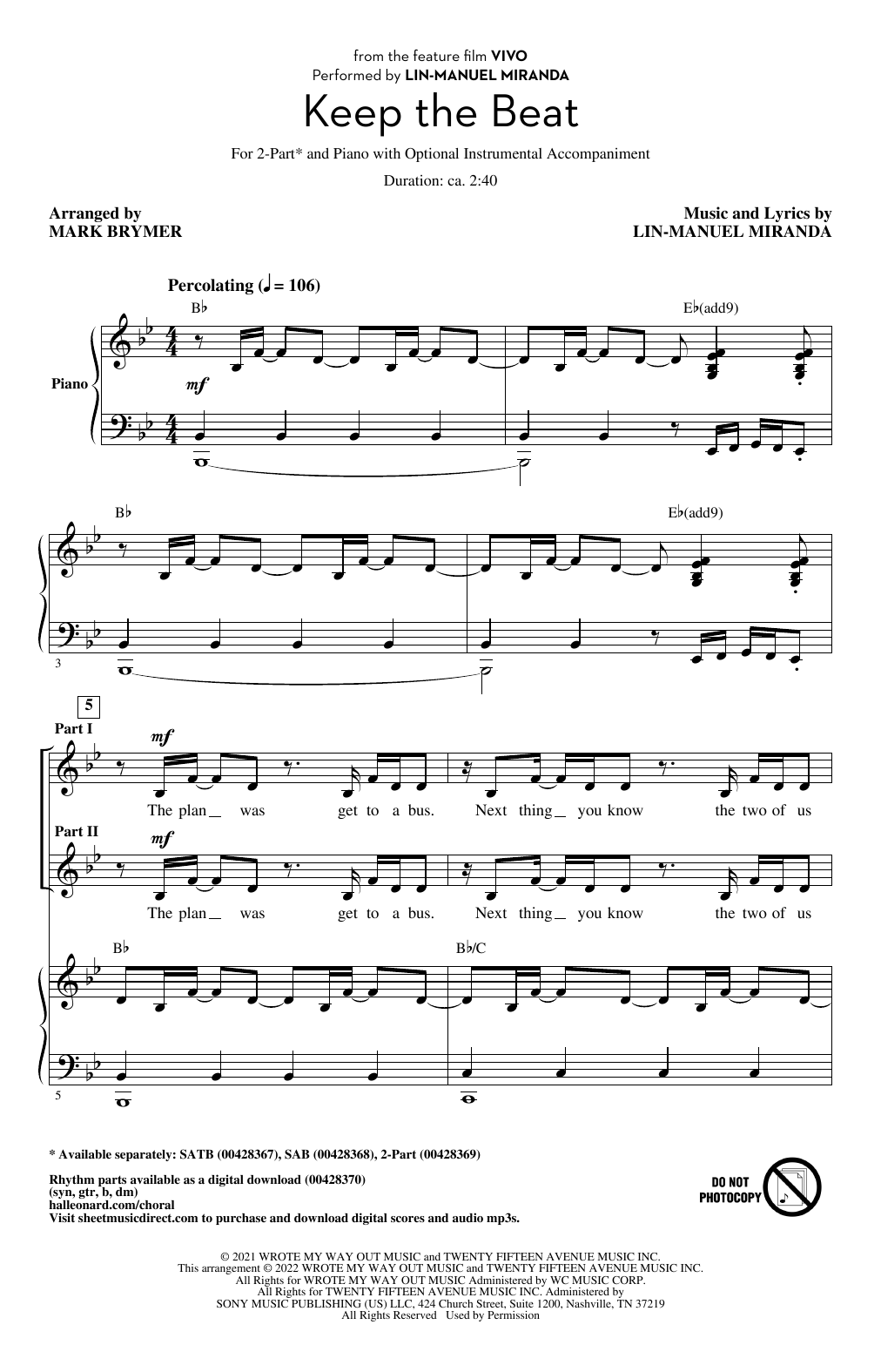 Product picture to: Keep The Beat (from Vivo) (arr. Mark Brymer)
