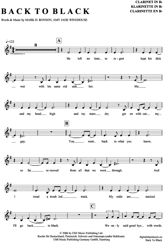 gallery: Back to black , Winehouse, Amy, Clarinet in B-flat