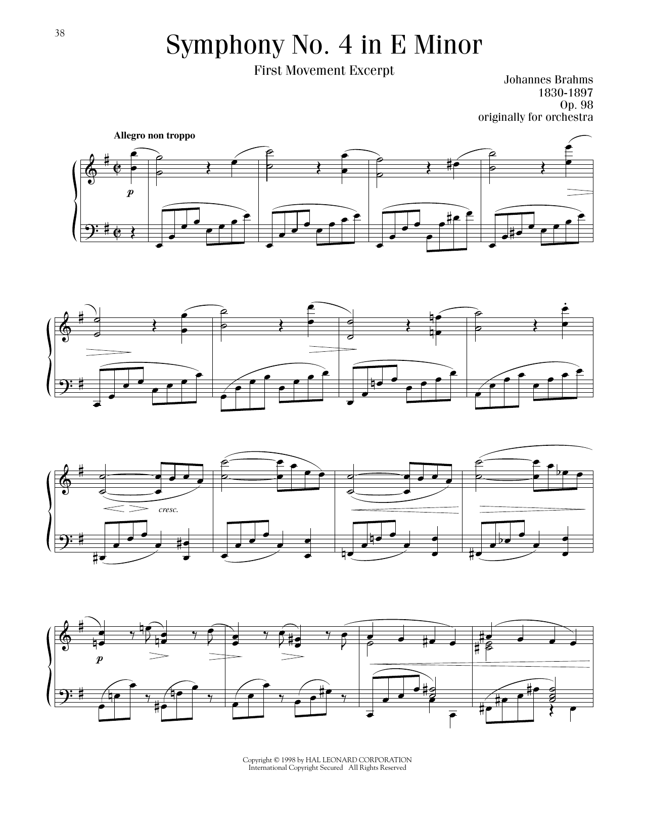 Produktgalerie: Seite 1 von 1 Symphony No. 4 in E Minor, First Movement Excerpt, Johannes Brahms, Klavier