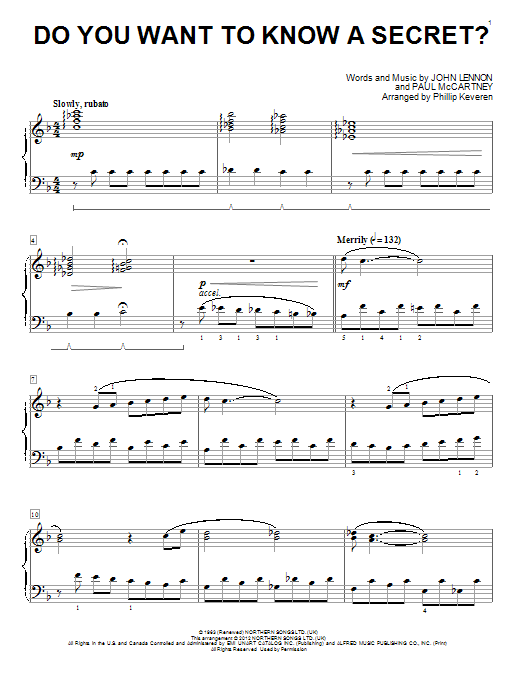 Product gallery: Page 1 of 1 Do You Want To Know A Secret? [Classical version] (arr. Phillip Keveren), The Beatles