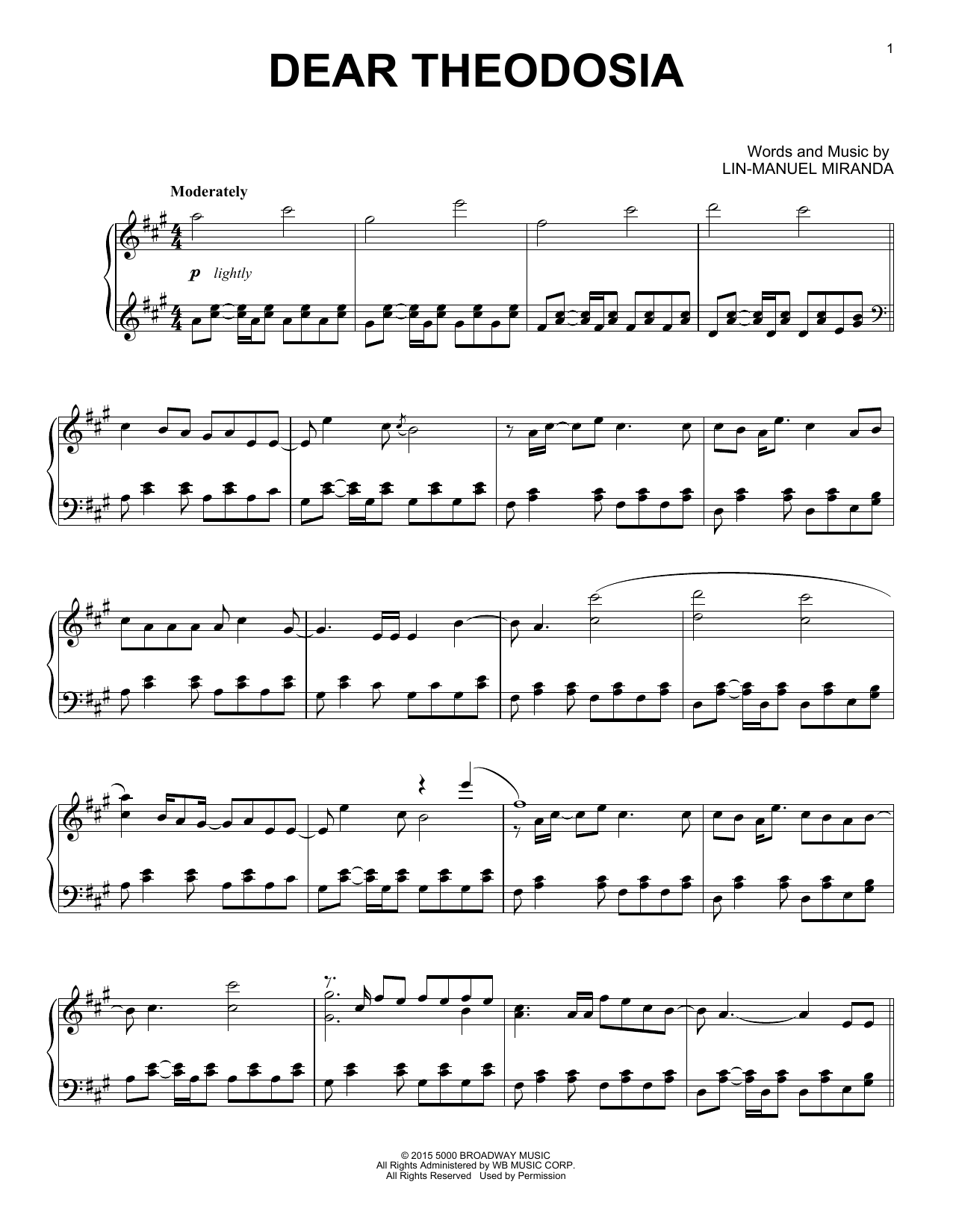 Product gallery: Page 1 of 1 Dear Theodosia (from Hamilton) (arr. David Pearl), Lin-Manuel Miranda